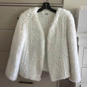 White Faux Fur Coat - Size S